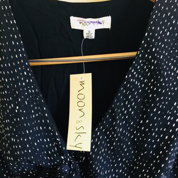 NEW Moon+Sky Black White Dotted Bell Sleeve Dress - Picture 6 of 6